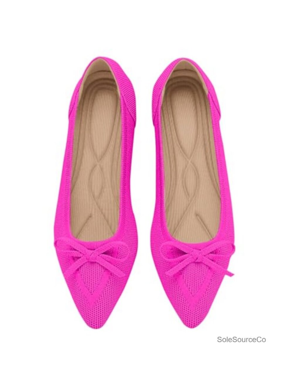 Women's Pointed Toe Bow Knit Ballet Flats Comfortable Slip On Dressy Mesh Flat